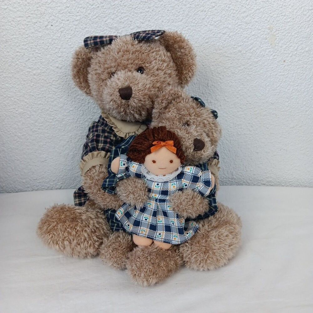 Dillard's Noble Excellence Teddy Bear Mama with Baby Bear Holding Cloth Doll